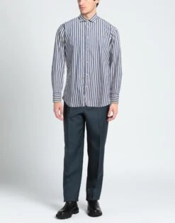 TINTORIA MATTEI 954 Blue Men‘s Striped Shirt -VibeWear Store 10042907ti 14 r