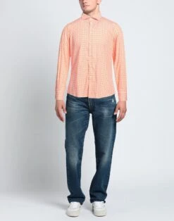 GIAMPAOLO Orange Men‘s Patterned Shirt -VibeWear Store 10067272hs 14 r