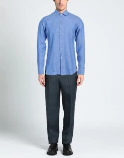 MP MASSIMO PIOMBO Blue Men‘s Linen Shirt -VibeWear Store 10160466ne 14 r
