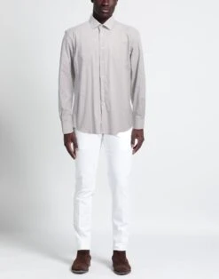 DOMENICO TAGLIENTE Khaki Men‘s Patterned Shirt -VibeWear Store 10217022mj 14 r