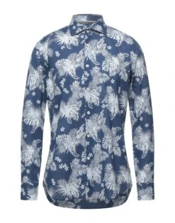 TINTORIA MATTEI 954 Midnight Blue Men‘s Patterned Shirt