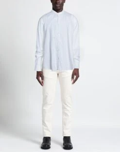 TRUSSARDI JEANS White Men‘s Solid Color Shirt -VibeWear Store 12689274sh 14 r
