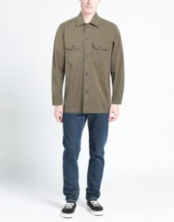 BL.11 BLOCK ELEVEN Military Green Men‘s Solid Color Shirt -VibeWear Store 12961101ut 14 r