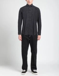 BAGUTTA Steel Grey Men‘s Checked Shirt -VibeWear Store 12976584hi 14 r