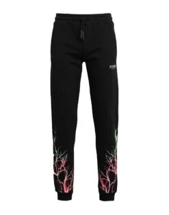 PHOBIA ARCHIVE BLACK PANTS WITH RED AND GREEN LIGHTNING Black Men‘s Casual Pants