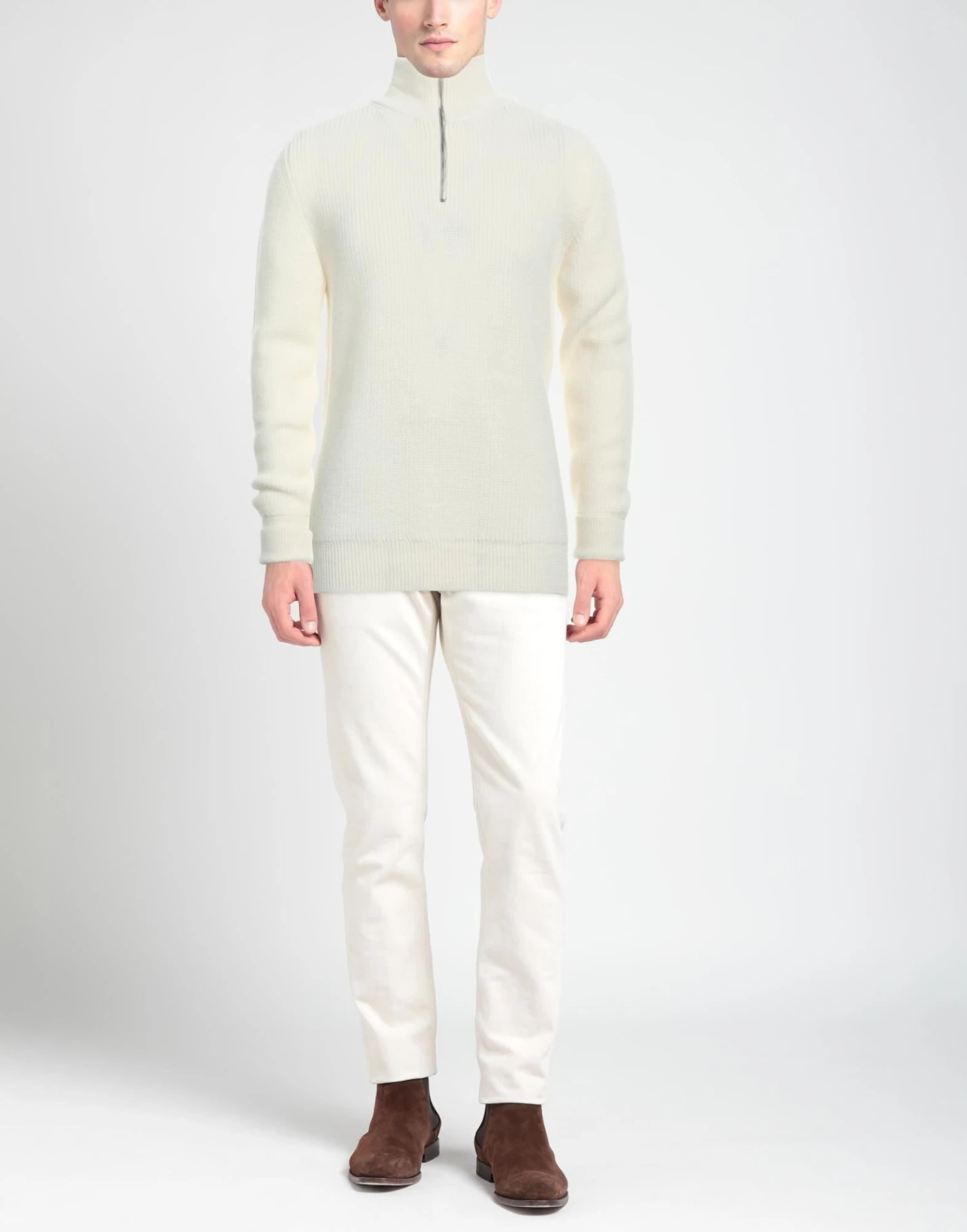 DANIELE FIESOLI Ivory Men‘s Sweater With Zip 4 DANIELE FIESOLI Ivory Men‘s Sweater With Zip - Image 2